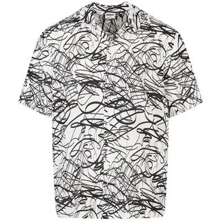 URBAN CLASSICS Viscose Aop Resort Kurzarmhemd White Scribble 2XL