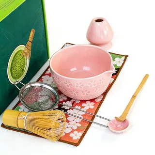 Matcha Set 7-teilig Rosa Keramik Bambus für Anfänger
