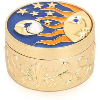 Runde Schmuckschatullen, Vintage-Stern-Mond-Muster, Schmuckaufbewahrungsbox, Metall-Schmuckkästchen, Blechdose mit Deckel, für Frauen, Mädchen, Hochzeit, Geburtstag, Weihnachten, Muttertag (Gold)