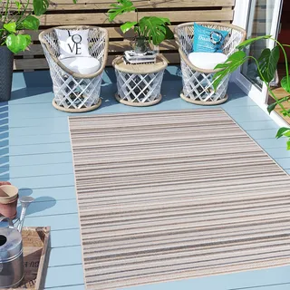 Carpeto Rugs Streifenmuster Outdoor Teppich Wetterfest für Balkon, Terasse - Balkon Teppich Wasserfest - Outdoorteppich Wetterfest - Aussenteppich Terrasse Groß - Beige - 160 x 230 cm - Beige