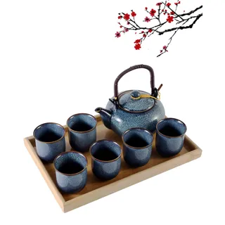 DUJUST japanische Porzellan Teeservice, einzigartiges chinesisches Teeservice Set, hellblau