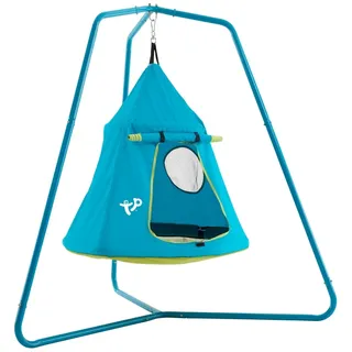 TP Toys Zelt UFO blau mit Stativ – Hängender Spielplatz für Kinder – Tür und Fenster aus Netz – kompakt für kleine Gärten – ab 2 Jahren – inklusive Verankerungsset