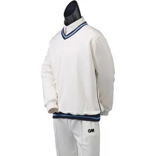 Gunn & Moore GM, Cricket-Pullover, Teknik – Shell-Stoff mit Fleecefutter, langärmelig, cremefarben mit farbigem Kragen und Saum, Größen S Junior bis XXL