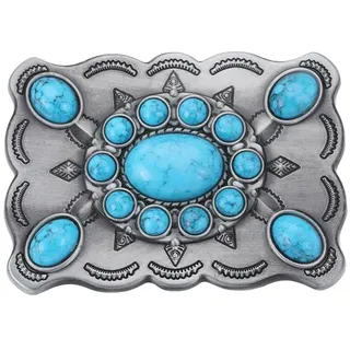 GORGECRAFT Türkise Steinknöpfe 87 × 62mm Gürtelschnallen Für Herren Amerikanischer Western Cowboy Indische Elemente Vintage-Türkis-Gürtelschnalle Rechteckig Mit Blume Für gürtel Antik Silber Farbe