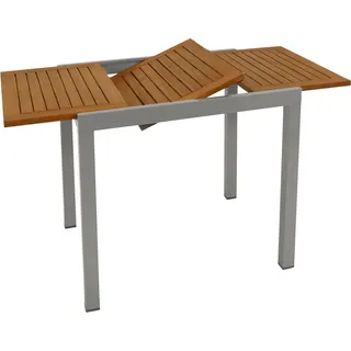 DEGAMO Gartentisch Ausziehtisch VAIL 80/120x70cm, Alu silbergrau + Akazie - Silber