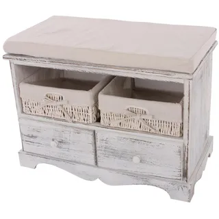 MCW Sitzbank 2 Körbe Shabby-Look Cremeweiß , Weiß , Holz , 62x42x33 cm , Garderobe, Garderobenbänke