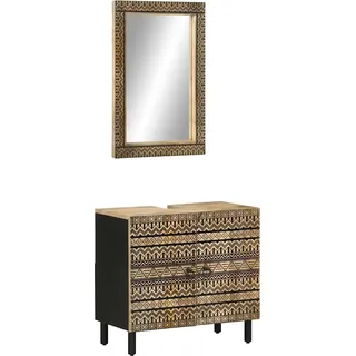 2-tlg. Badmöbel-Set Massivholz Mango - Braun, Bunt