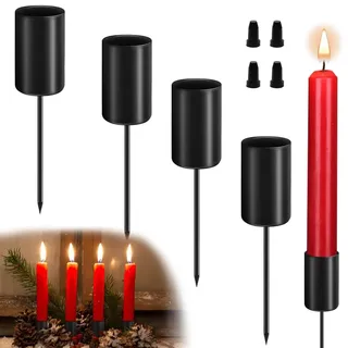 Aongray 4 Stück Kerzenhalter Adventskranz Stabkerze Kerzenständer Retro Schwarz, 11 x 2.5cm Stabkerzenhalter Kegelkerzenständer Adventskranz mit Kurzem Dorn