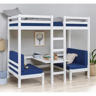 Hoppekids Hochbett »ECO Dream JUMBO« mit Sitzgruppe, Matratzen & Kissen-Set, weiß