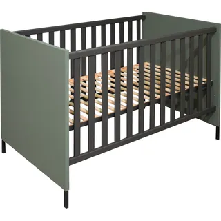 Babybett MÄUSBACHER, grau (pine grün, anthrazit), B:76cm H:93cm T:144cm, Holzwerkstoff, Babybetten, Babybett, Metallfüße, Metallgriffe