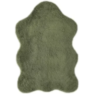 -LUXOR- living Fellteppich Coste gemütlicher weicher Hochflor Kunstfell Teppich 55 x 80 cm dunkelgrün