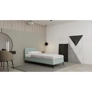 Polsterbett MAVILO - Komfortbett mit Stauraum, Einzelbett, 90x200cm, Blau, Taschenfederkernmatratze mit Kokosmatte, H2/H3 - Blau