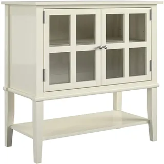 Franklin Schrank Weiß, 80 x 40 x 78 cm, Vitrinenschrank mit 2 Glastüren, verstellbarem Einlegeboden und Ablagefach, MDF Sideboard für Wohnzimmer, Esszimmer und Flur