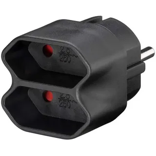 Goobay 51002 Steckdosenadapter auf 2-fach Euro-Buchse, Doppelstecker, Multistecker, Mehrfachstecker, schwarz