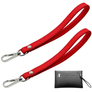 JMZLLRX 2 Stück Handgelenkschlaufe aus Leder, 20cm Lang Leder Handschlaufe Ersatz für Clutch Geldbörse Schlüssel, Schlüsselanhänger Tasche DIY (Silber Rot)