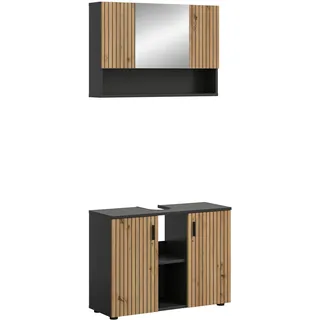xonox.home – 2 TLG. Mone Badkombination 80x180x30 cm in Korpus Korpus Basalt Nachbildung und Front Artisan Oak Nachbildung – Kompaktes Badezimmermöbel-Set – stilvoll & ideal für kleine Räume