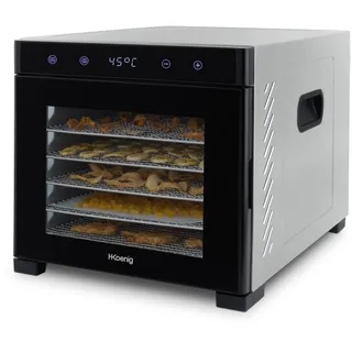 h.koenig Lebensmittel DSY900, für Obst, Gemüse, Kräuter, 6 herausnehmbare Trocknungsschalen, Variabler Thermostat von 35° bis 70°C, LCD Touchscreen, 650 W