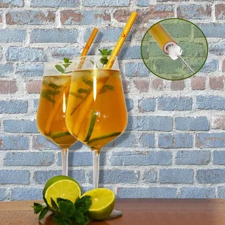 Bambus Reisbesteck mit Etui für 2 Personen, Campingbesteckset, Nachhaltig & Leichtgewichtiges Bambus Besteck, Wiederverwendbar, Reisbesteck, Bambus Besteck, Messer, Gabel, Löffel, Strohhalm, in Olivenfarbe