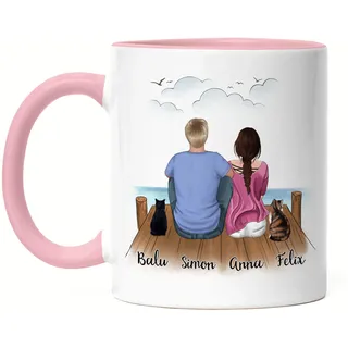 Kiddle-Design Pärchen mit Katzen Tasse Rosa Personalisiert Katzenbesitzer Geschenk Katzenliebhaber Paar Katze Cat Mom Dad Katzenmama Katzenpapa