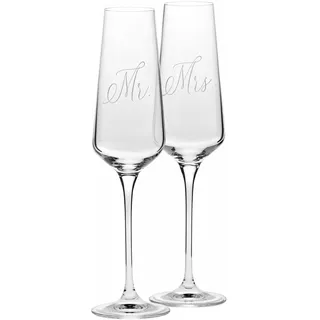 Krosno Mr & Mrs Sektgläser & Prosecco 180 ml - Set mit 2 Gläsern - Handgemacht - Kristallglas - Dekor Weiß Matt - für Hochzeit und Paargeschenk