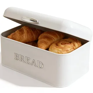 Aurobest Metall Brotkasten mit Deckel, Brotaufbewahrungsbox, Großer Keksdose, Leicht Reinigen Brottopf, Weiß Brotkorb, Vintage Brotkästen für Aufbewahren Kekse, Gebäck, Obst (30 x 16 x 18cm)