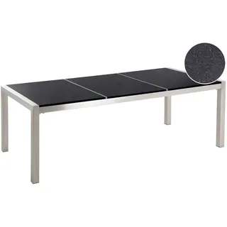 Beliani Gartentisch 220 x 100 x 74 cm Schwarz/Silber Granit/Edelstahl