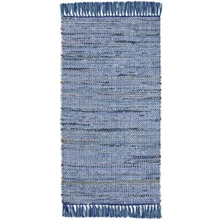 -luxor- living Teppich Frida Baumwolle Naturfaser Handgewebt Handwebteppich blau, 60 x 120 cm