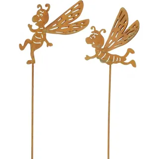 Blumenstecker Biene Rostdeko Gartenstecker Metall Edelrost 31/32cm 6er Set