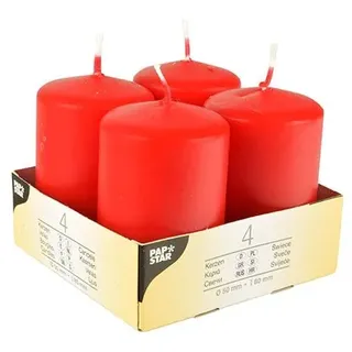 PAPSTAR 6x4 4 Stumpenkerzen Ø 50 mm 80 mm rot (10490)