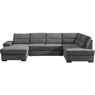 Cantus Wohnlandschaft , Anthrazit , Textil , Ottomane links, U-Form , 319x183 cm , Typenauswahl, Stoffauswahl, seitenverkehrt erhältlich, Bettfunktion erhältlich, Hocker erhältlich, Rücken echt, individuell planbar , Wohnzimmer, Sofas & Couches, Wohnlandschaften, Wohnlandschaften in U-Form