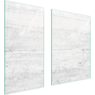 Herdabdeckplatten 2 teilig 75x52 Ceranfeld Abdeckung Glas Schneidebrett Holz Weiß