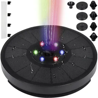 Solar Springbrunnen für Außen 7 Fontäne Sprüh-Effekten 6 bunten LED-Lichtern Wasserspiel Gartenbrunnen Teichpumpe 23227 - Schwarz