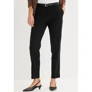 Anzughose BONPRIX "Anzugshose", Damen, Gr. 48, K-Gr, schwarz (schwarz (länge: kurz)), Obermaterial: 76% Polyester, 22% Viskose, 2% Elasthan, slim fit, Hosen Anzughose, aus Polyester, Viskose und Elasthan, schmale Passform