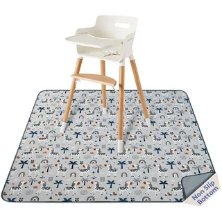 Blissful Diary Baby Spritzschutzmatte für unter den Hochstuhl, 128 x 128 cm, Abwischbar, Wasserdicht und Waschbar, Graues Zebra