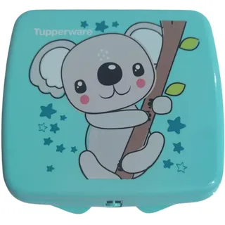 Tupperware Sandwich-Box Aufbewahrungsbox Brotdose quadratisch mit Scharnier und Verriegelung (türkis Koala Bär)