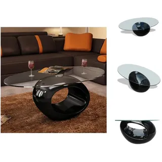 vidaXL Couchtisch mit ovaler Glasplatte Hochglanz Schwarz - Couchtische - Schwarz