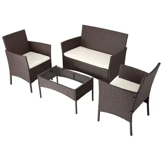 BAKAJI, Braun Komplettes Loungesofa, Sofa, Tisch, Rattan, Gartenmöbel, Stahl, Metall, Polyrattan, 100 x 56 x 80 cm