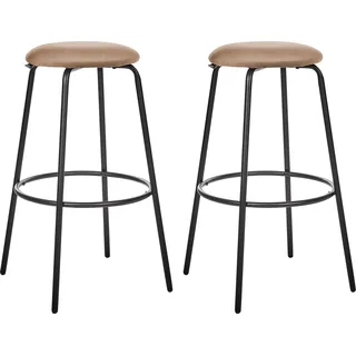 BELIANI Barhocker Hellbraun Samt und Metall ohne Lehne mit Fußstützen Retro Design Sitzmöbel Wohnzommer Küche Bar Wohnküche Ausstattung - Braun, Schwarz