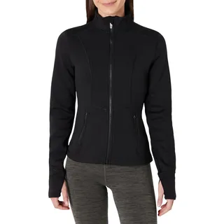 Amazon Essentials Damen Atmungsaktive Slim-Fit-Jacke mit Reißverschluss, Sportjacke, Schwarz, L
