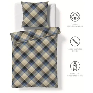 FLEURESSE Bettwäsche »Aspen« 2 Stk. tlg. Feinbiber mit Karo fleuresse blau B/L: 155 cm x 200 cm