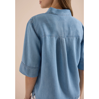 Hemdbluse CECIL, Damen, Gr. M (40), light blau wash, Web, Obermaterial: 100% Lyocell, figurumspielend hüftbedeckend, Blusen Hemdbluse, im Denim-Look