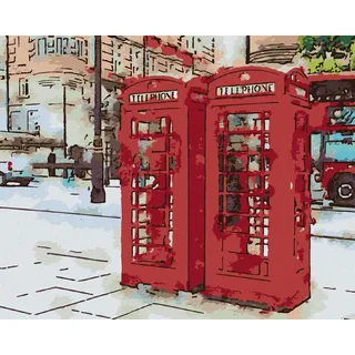 Zuty - Malen nach Zahlen - ZWEI TELEFONZELLEN IN LONDON, 40x50 cm, ohne Keilrahmen