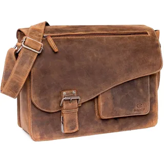 ALMADIH Leder Umhängetasche Herren 15 Zoll Laptoptasche - Jon No.2 Premium Rindsleder BV - Leder Businesstasche mit Laptopfach Ledertasche Aktentasche Unitasche Schultertasche braun (Jon 2 BV)