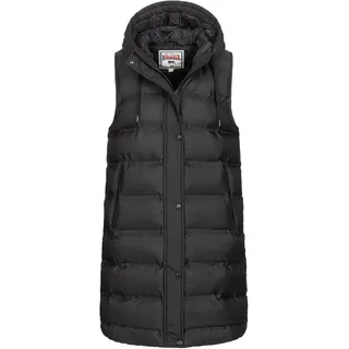 LONSDALE Weste Damen Lang mit Kapuze M "Moonzie" | Ärmellose Weste Damen Lang - Weste Damen Schwarz - Figurbetonte Passform Steppweste Damen Lang Schwarz