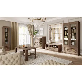 Wohnzimmer Set 5-teilig mit Vitrinenschränken in Lefkas Eiche, TEORA-161 - Braun