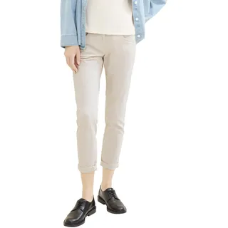 TOM TAILOR Damen Tapered Relaxed Hose mit Kordelzug & Streifen, 34852 - Sandy Beige Stripe, 38/28
