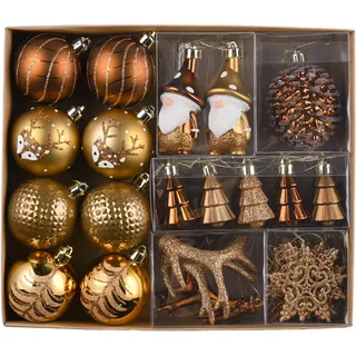 Valery Madelyn Weihnachtskugeln Set, 40pcs Christbaumkugeln Kunststoff Weihnachtskugel Bronze Weihnachtsdeko mit Geschenkpaket Aufhänger Weihnachtsbaumschmuck Waldland Thema(Bronze)