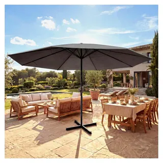 Sonnenschirm Meran Pro, Gastronomie Marktschirm ohne Volant Ø 5m Polyester/Alu 28kg ohne Ständer - anthrazit - Grau