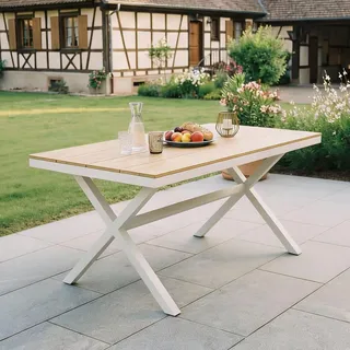 Idimex Gartentisch Isola , Weiß, Naturfarben , Metall , Mode , 150x76x89 cm , Gartenmöbel, Gartentische