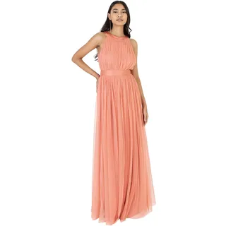 Anaya with Love Damen Ladies Maxi Dress for Women Halter Neck Long Sleeveless with Belt A Line Evening Gown Ball Prom Wedding Guest Bridesmaid Kleid, Coral Pink, 46